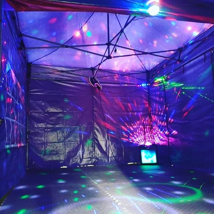 <strong>Party Tent Gazebo</strong><br/>iOn Party Rocker Speakers<br/>Laser Lights<br/>Disco Lights<br/>Extension Lead<br/>3x3m <strong>£99</strong><br/>3×4.5m <strong>£119</strong><br/>3.6m <strong>£139</strong>